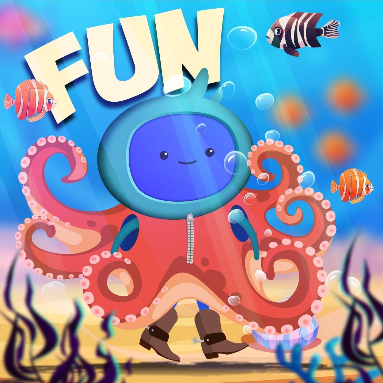 A character dressed up as an octopus underwater