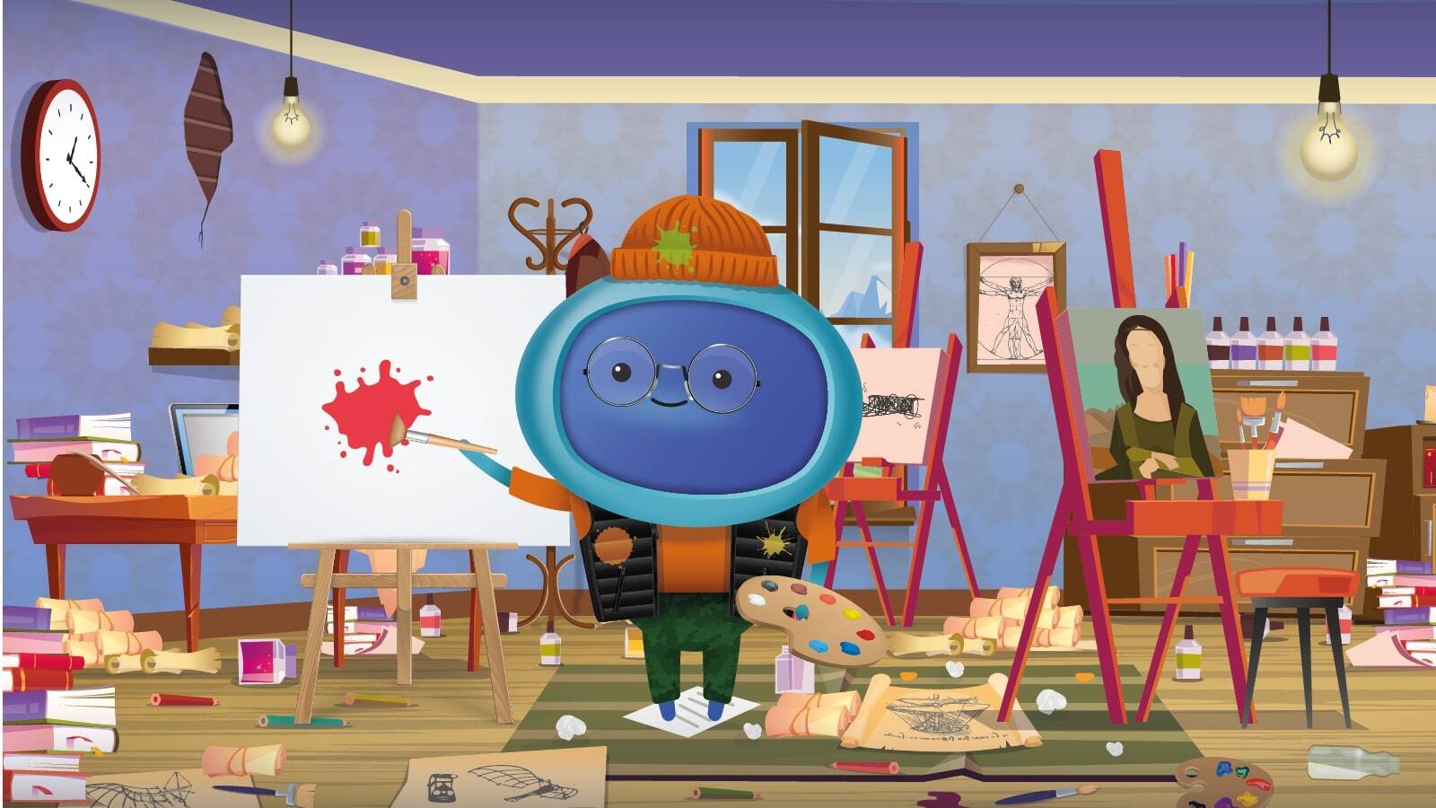 A character painting in an art studio