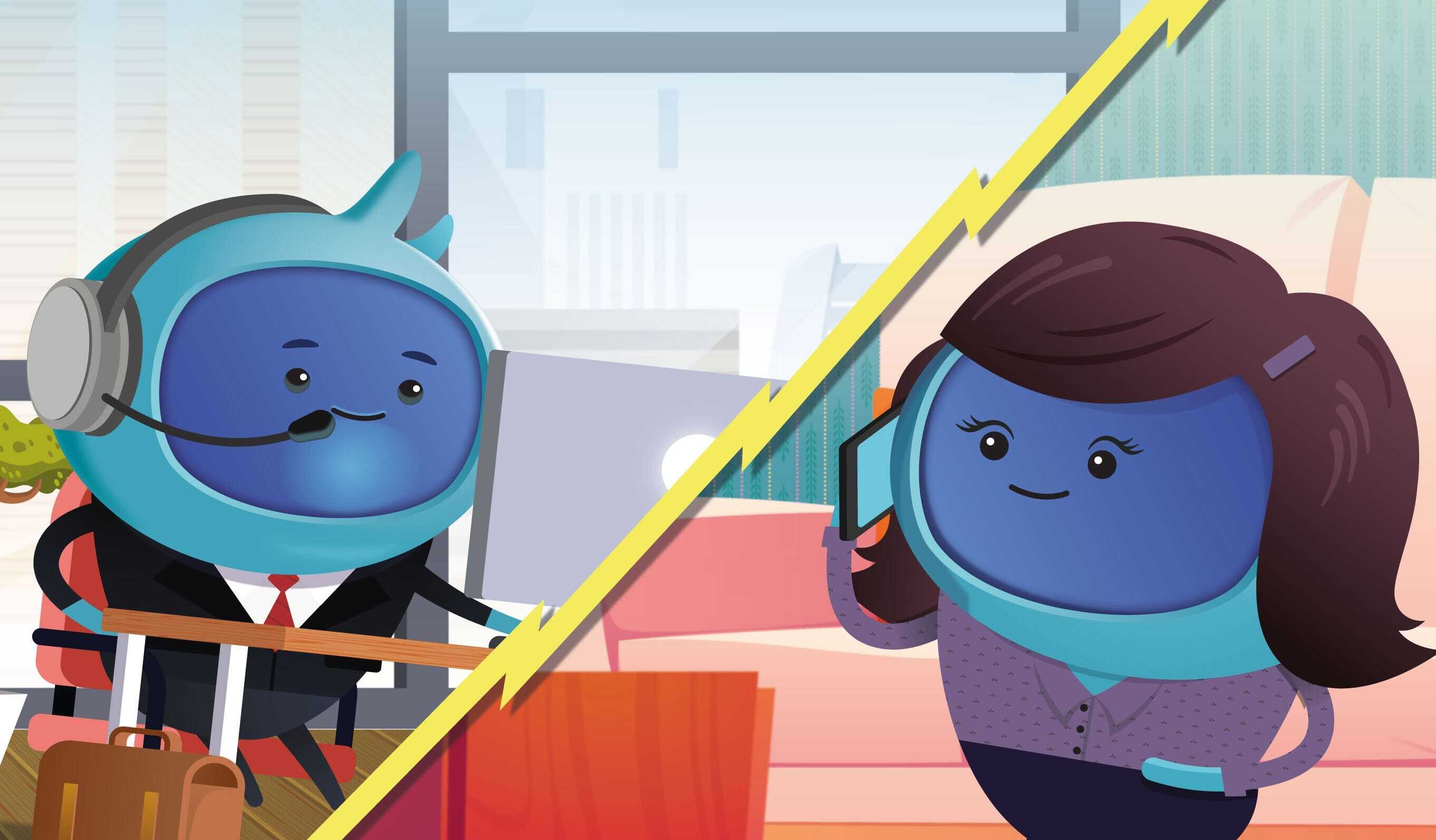 Two characters calling each other on the phone