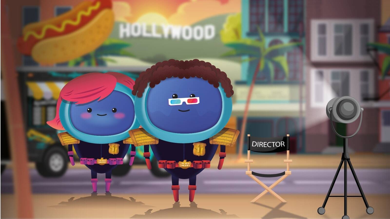 Two character staged as actors on a scene