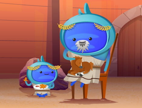 A character telling a story to another character